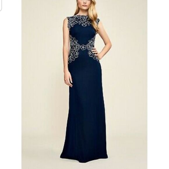 Tadashi Shoji Women’s Size 14 Blue Barbara Crepe Sleeveless Formal Gown Dress - Picture 2 of 16